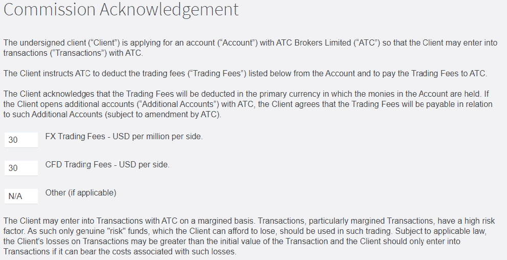 Обзор ATC Brokers - Предупреждение о комиссиях