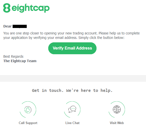 Обзор Eightcap - Подтверждение регистрации по имейл